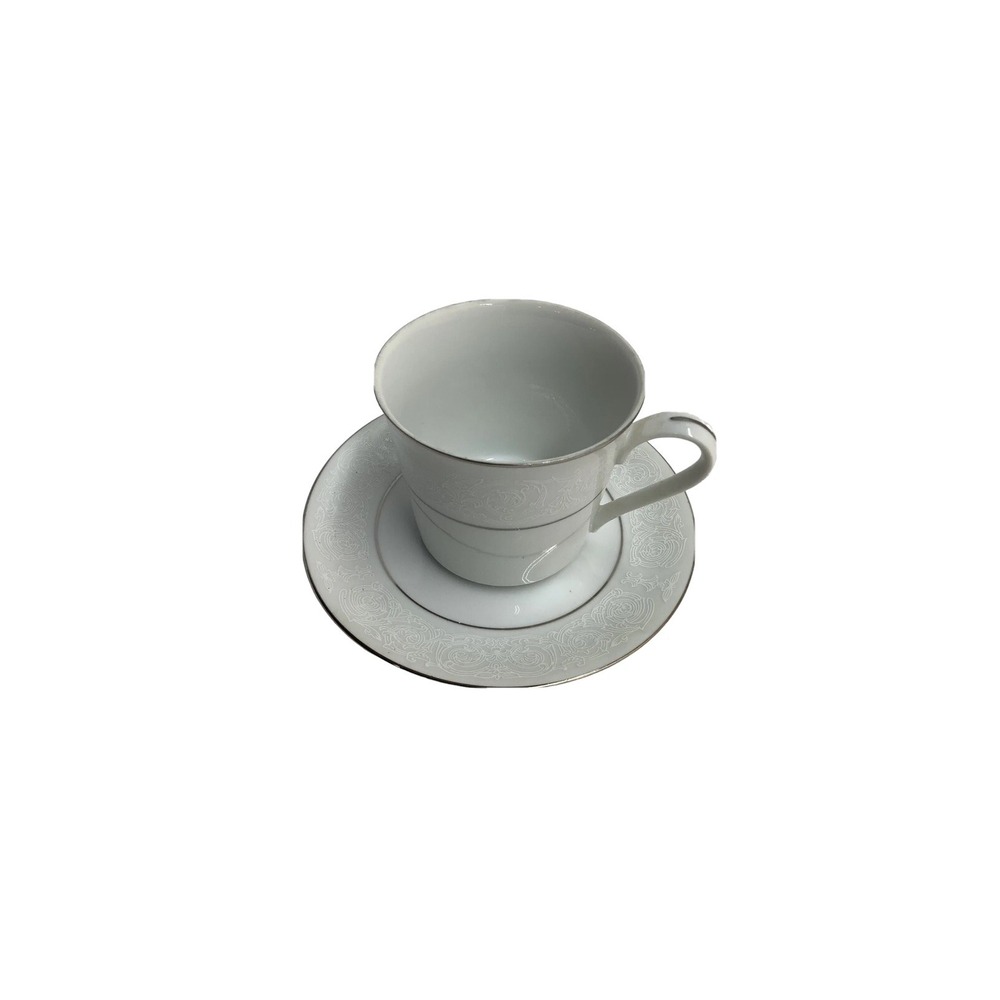Southwicke Porcelain China White Lace with Silver Trim Cup & Saucer